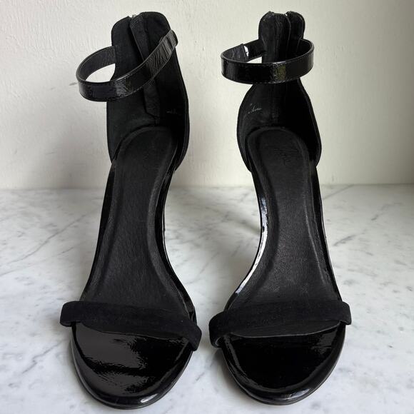 Joie Leather Patent and Suede Ankle Strap Heels Black Zip Back Size 38 - Picture 3 of 9